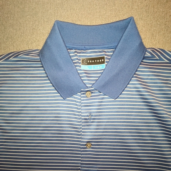PGA TOUR GOLF BLUE STRIPED POLO MENS LARGE - Picture 2 of 6